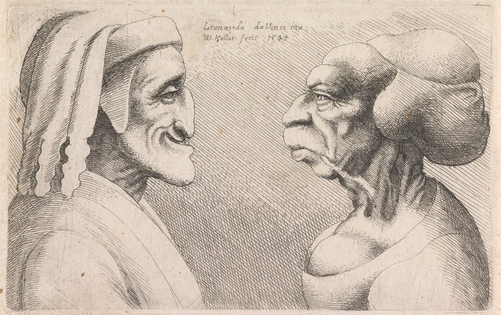 Grotesque Profiles of a Man and Woman Facing Each Other by Wenceslaus Hollar