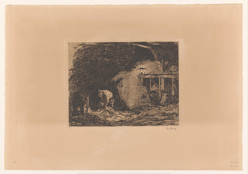 Stable Interior by Lamp Light by Willem de Zwart (signed by artist)