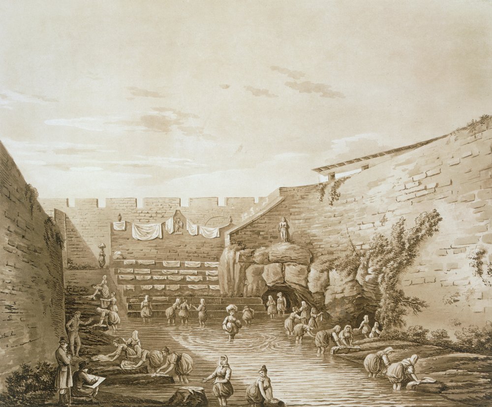 Washerwomen at the Fountain of Arethusa, from The Antiquities of Magna Graecia, published 1807 by William Wilkins (1751-1815)