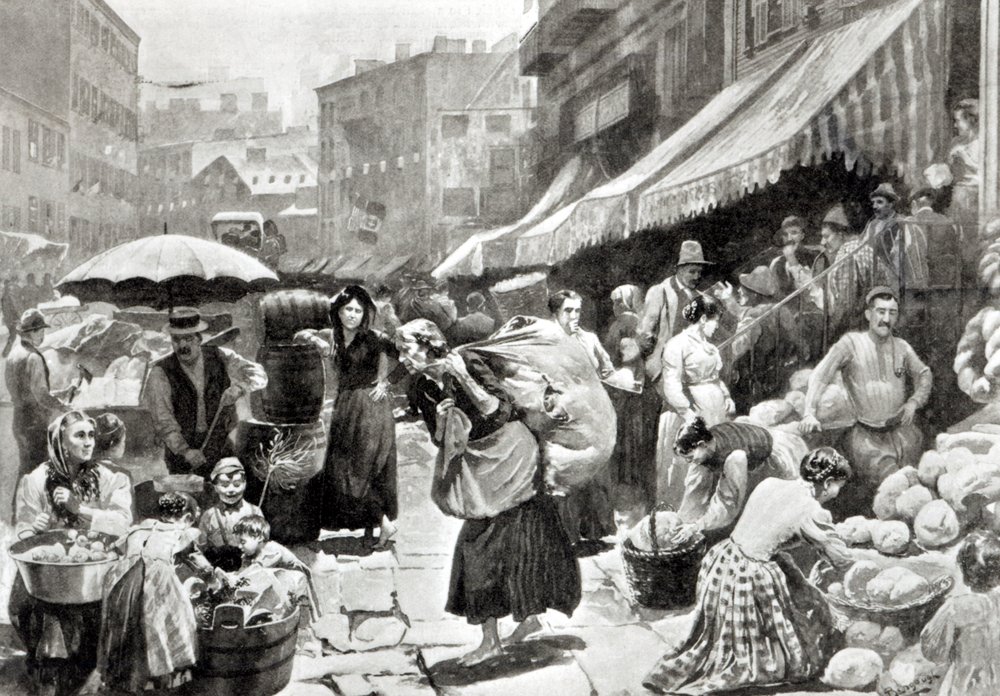 Mulberry Bend Italian Colony in New York, illustration in 