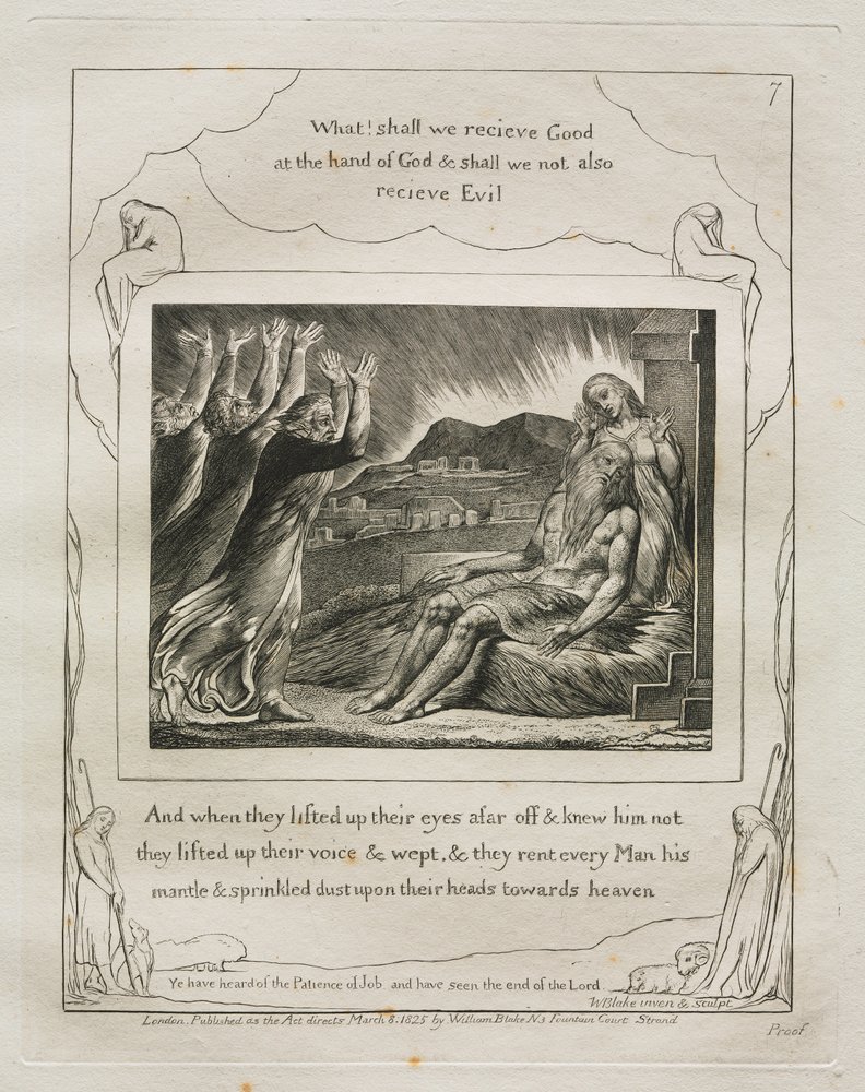 The Book of Job: Pl. 7, And when they lifted up their eyes afar off and knew him not they lifted up their voices and wept by William Blake
