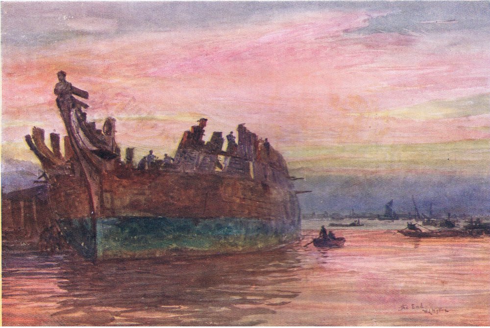 The end of an old warship, 1915 by William Lionel Wyllie