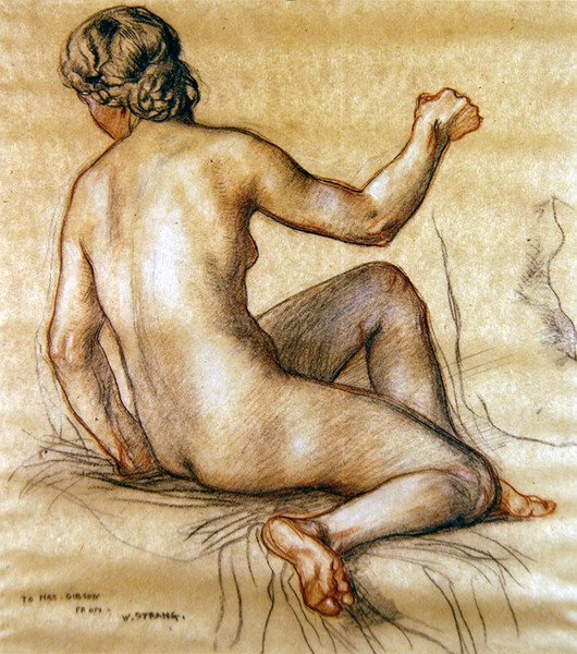 Study of a female nude seated from behind, c. 1890 by William Strang