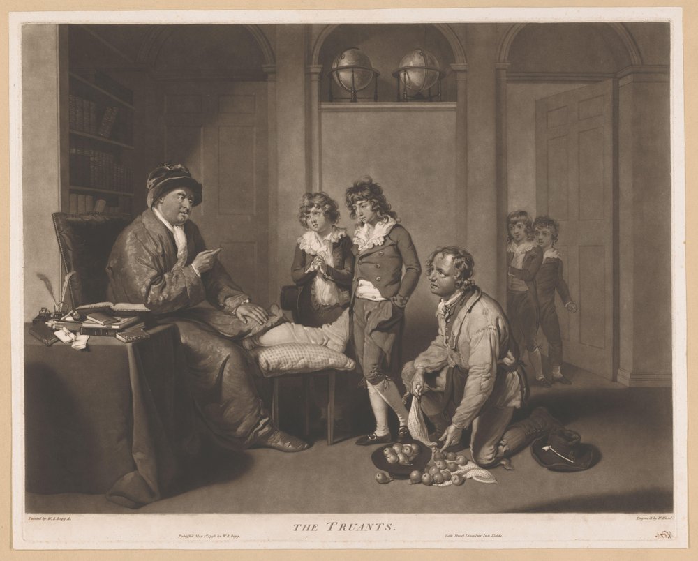 Man Scolding Children and a Kneeling Man with Pears (The Truants)
