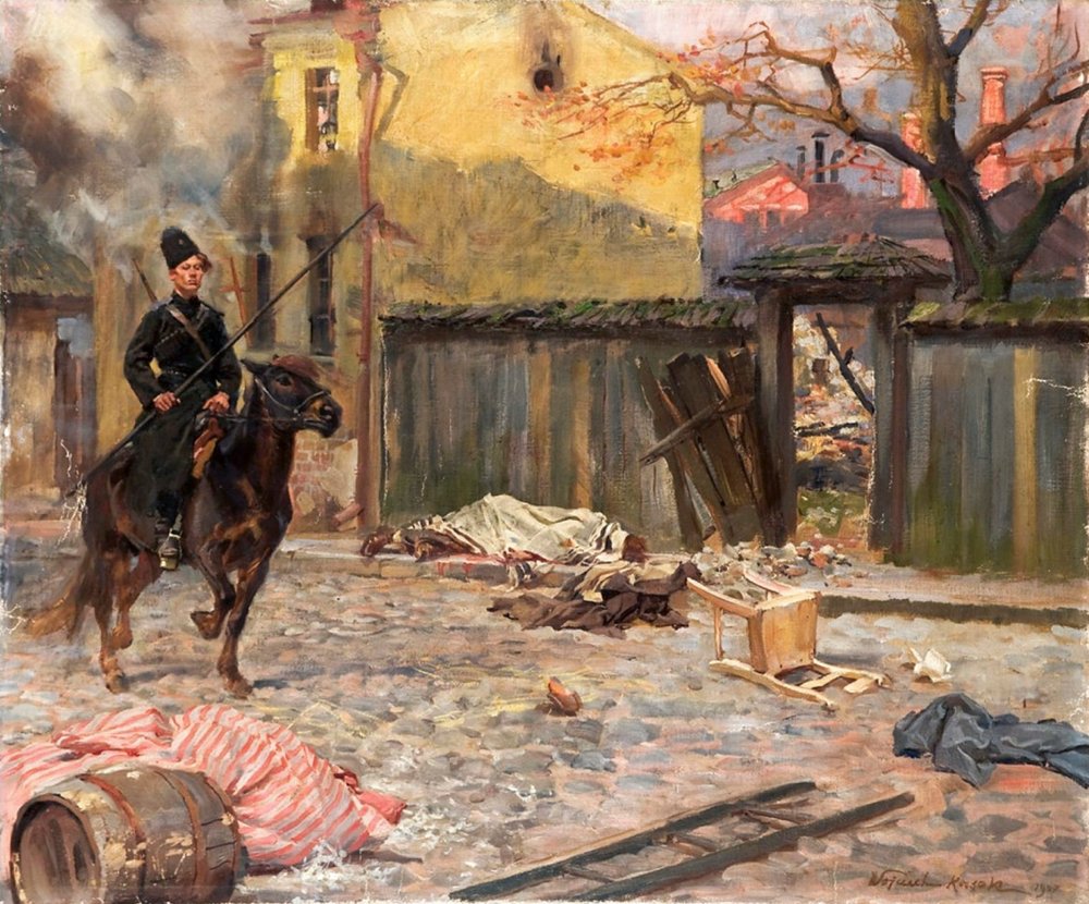 The Pogrom Raid, 1907 by Wojciech Kossak