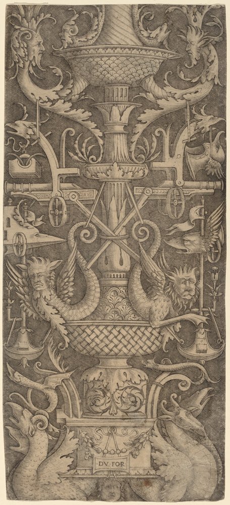 Ornament Panel with Dragons, Masks, and Instruments of War, c. 1505