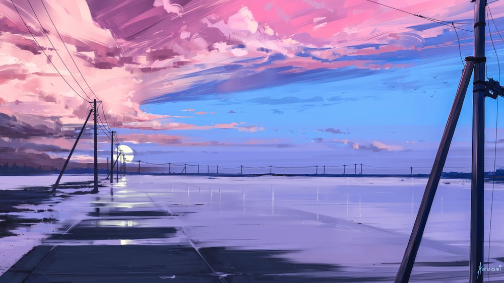 Twilight Road Reflection by Alena Aenami