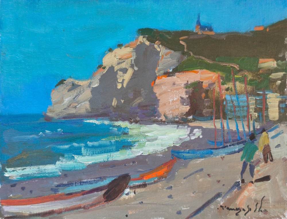 Coastal Cliffs and Boats by Alexander Shandor