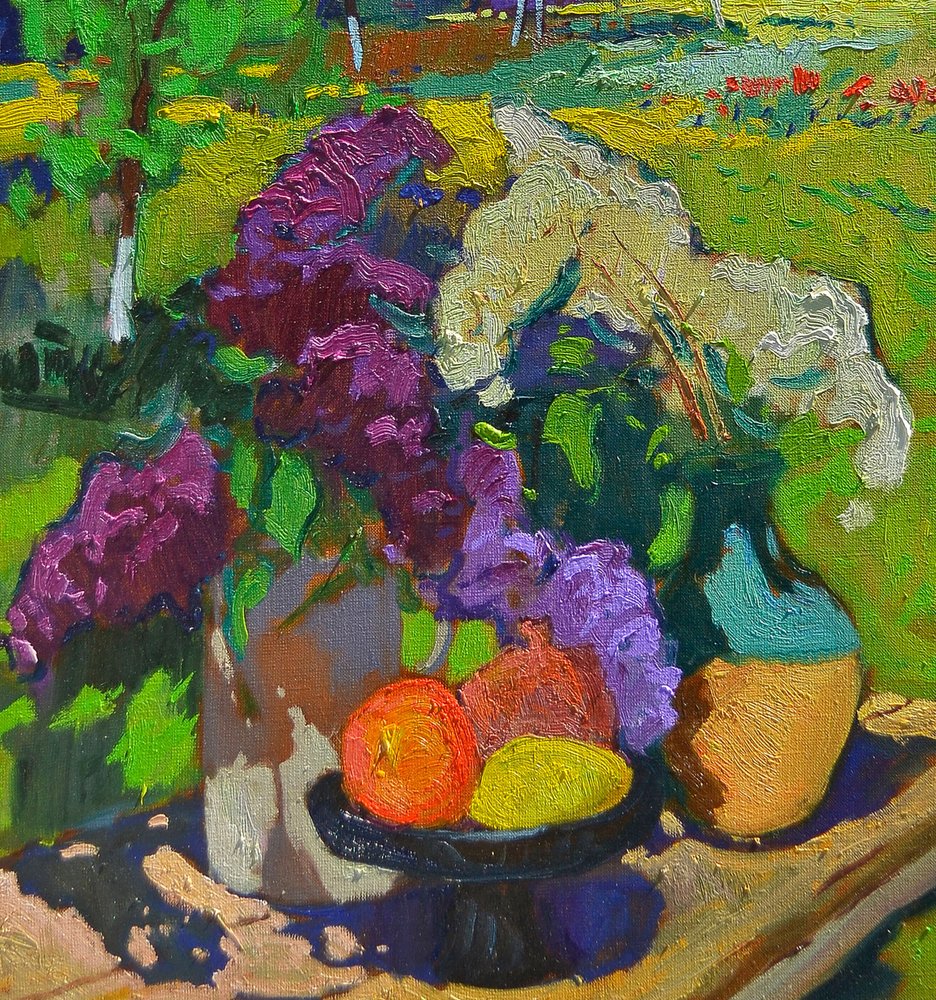 Sunlit Lilacs and Fruit by Alexander Shandor