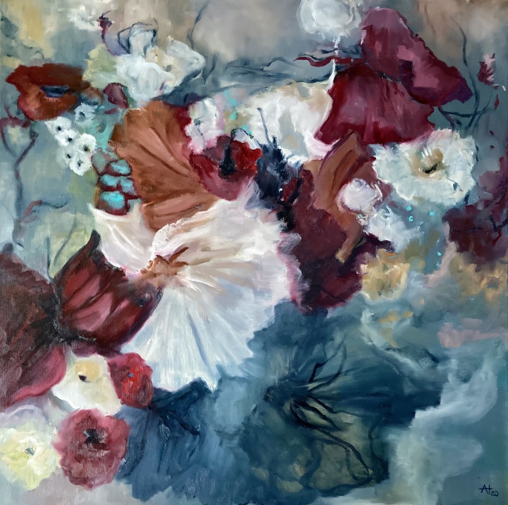Moody Floral Painting by Alexandra Higgins