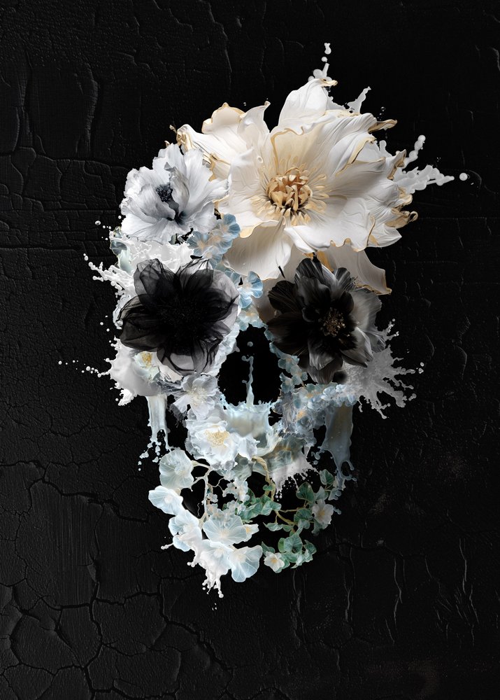 Floral Skull Splash by Ali Gulec