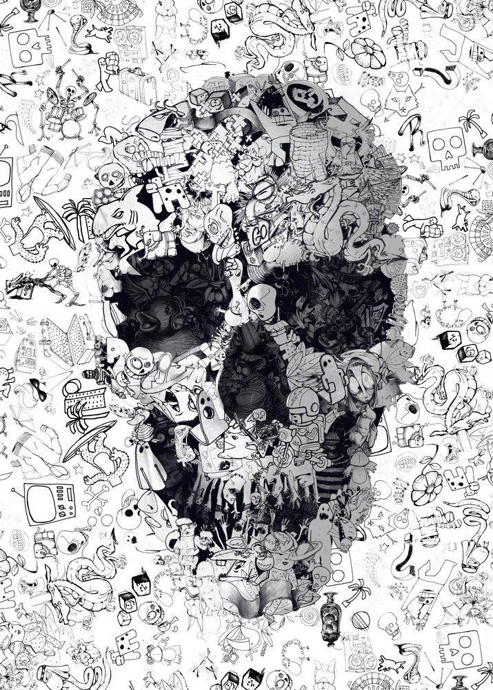 Intricate Doodle Skull by Ali Gulec