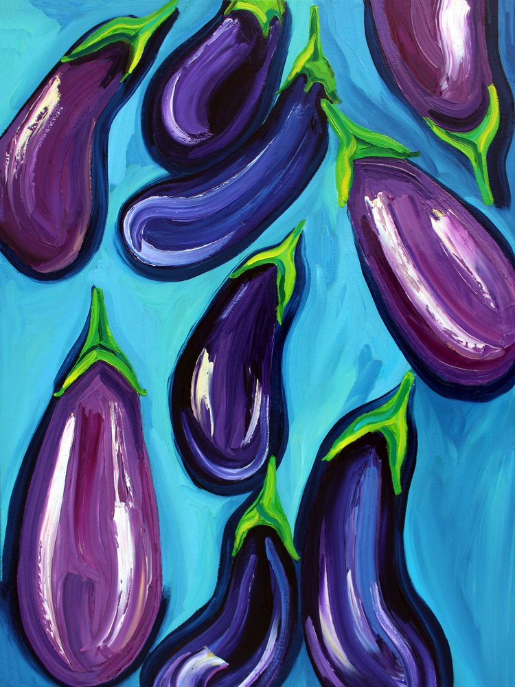 Vibrant Purple Eggplants by Alice Straker
