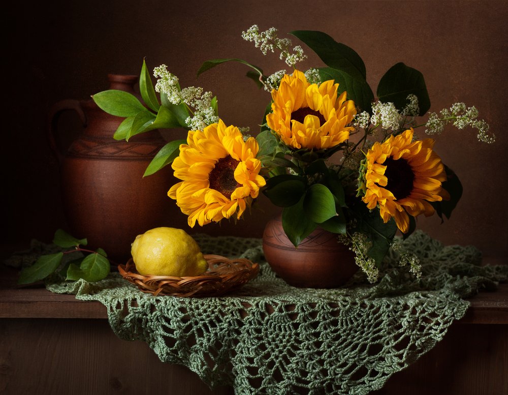 Rustic Sunflower Still Life by Alina Lankina