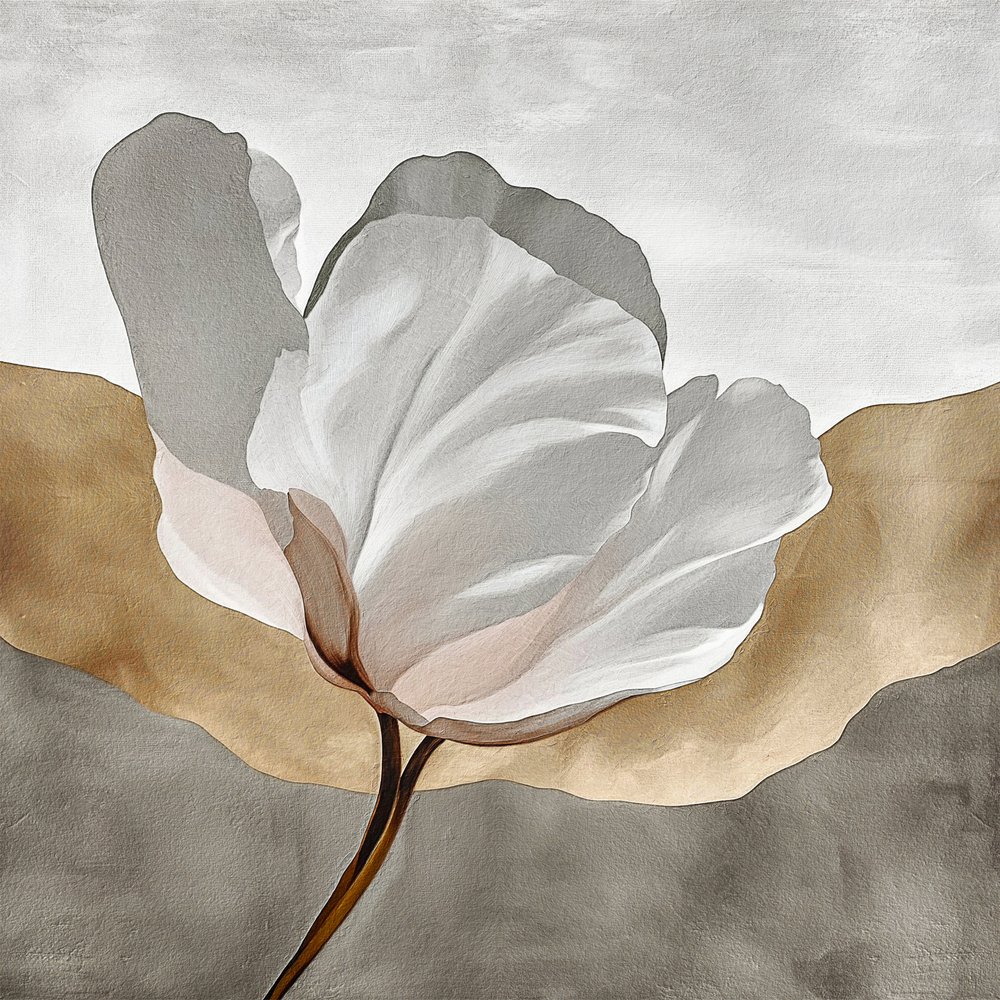 White Flower Gold Abstract by Alma