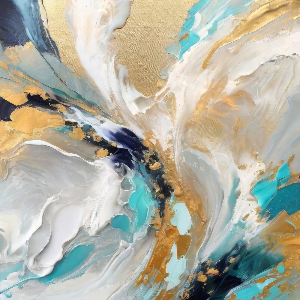 Dynamic Gold Teal Abstract by Alpenglow Workshop
