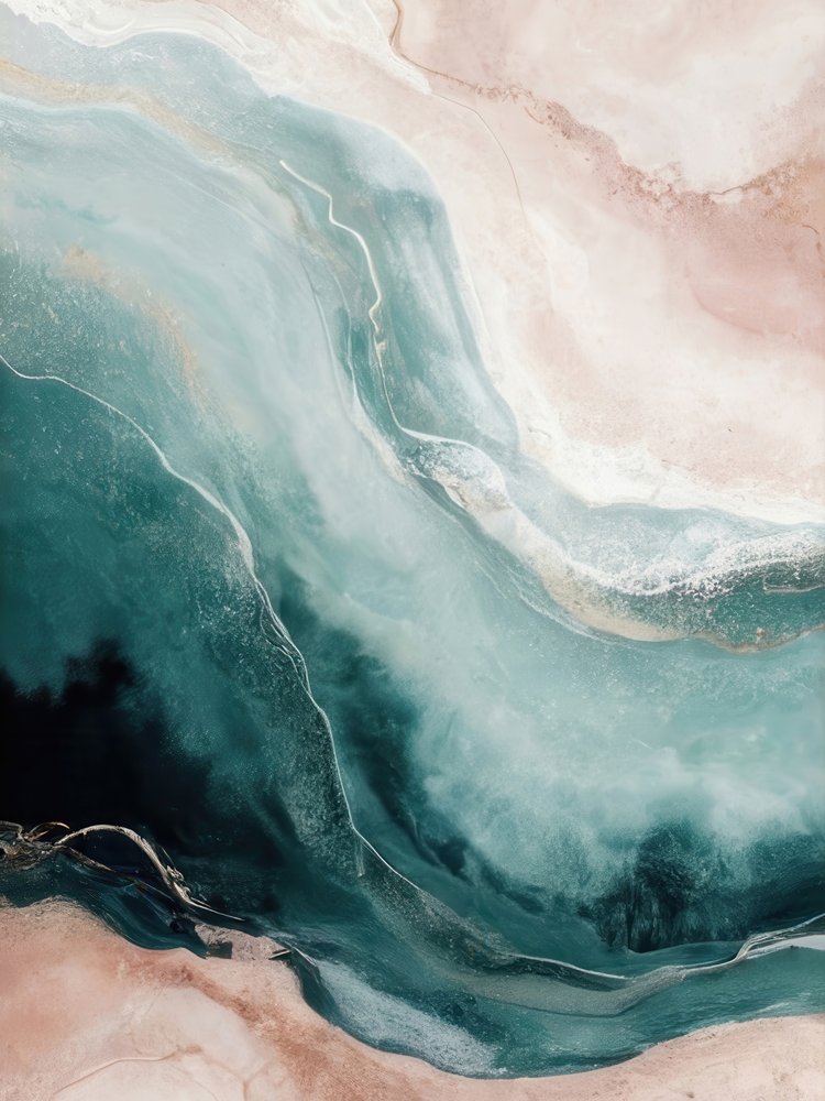 Teal Pink Ocean Waves by Alpenglow Workshop