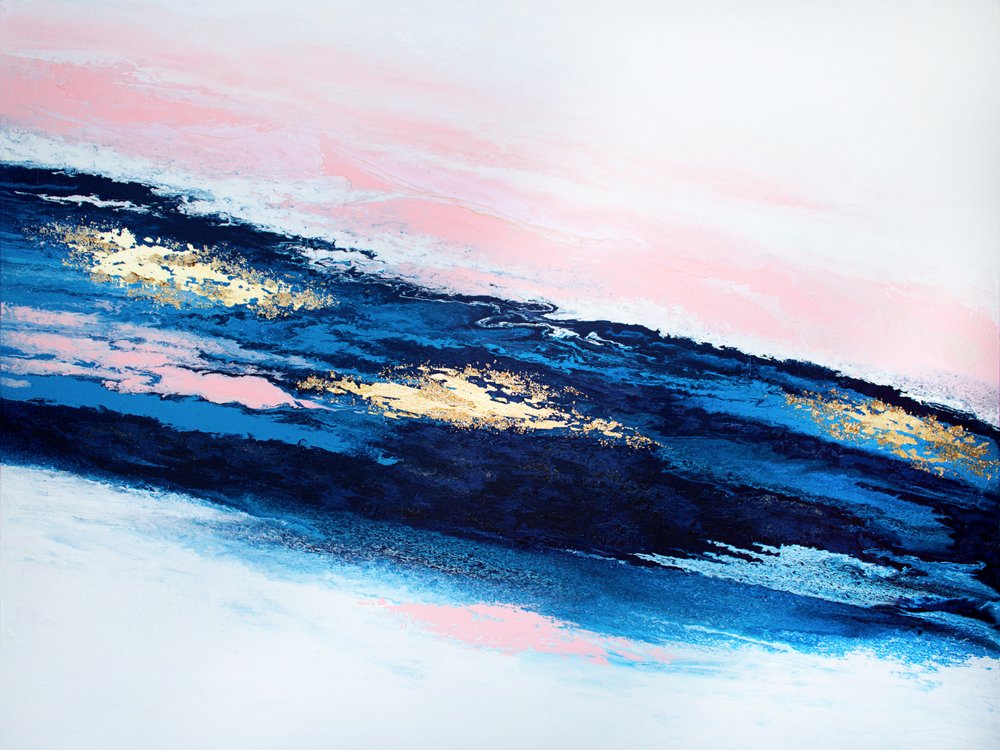Blue Pink Gold Abstract by Alyson Storms