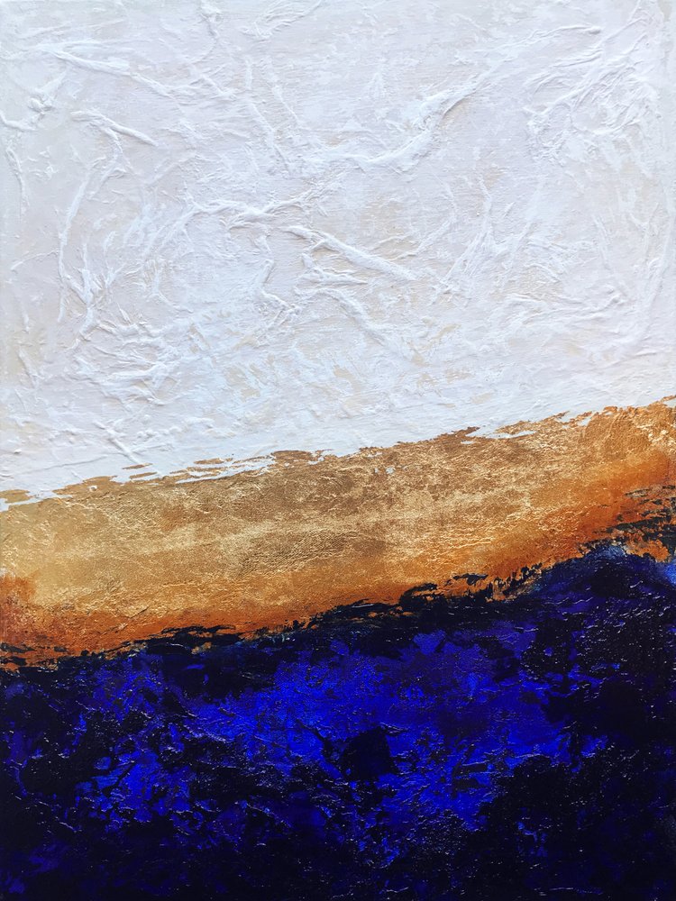 Deep Blue Gold Abstract by Alyson Storms