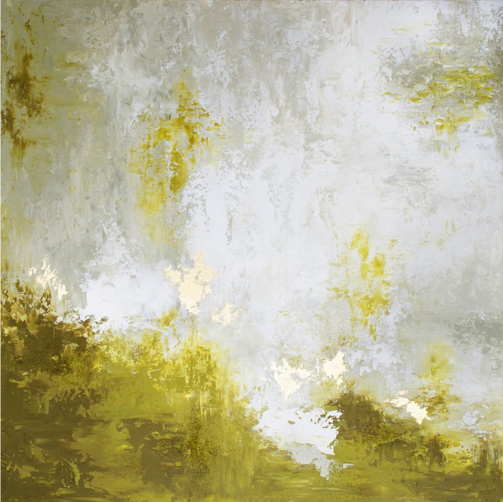 Golden Green Abstract by Alyson Storms