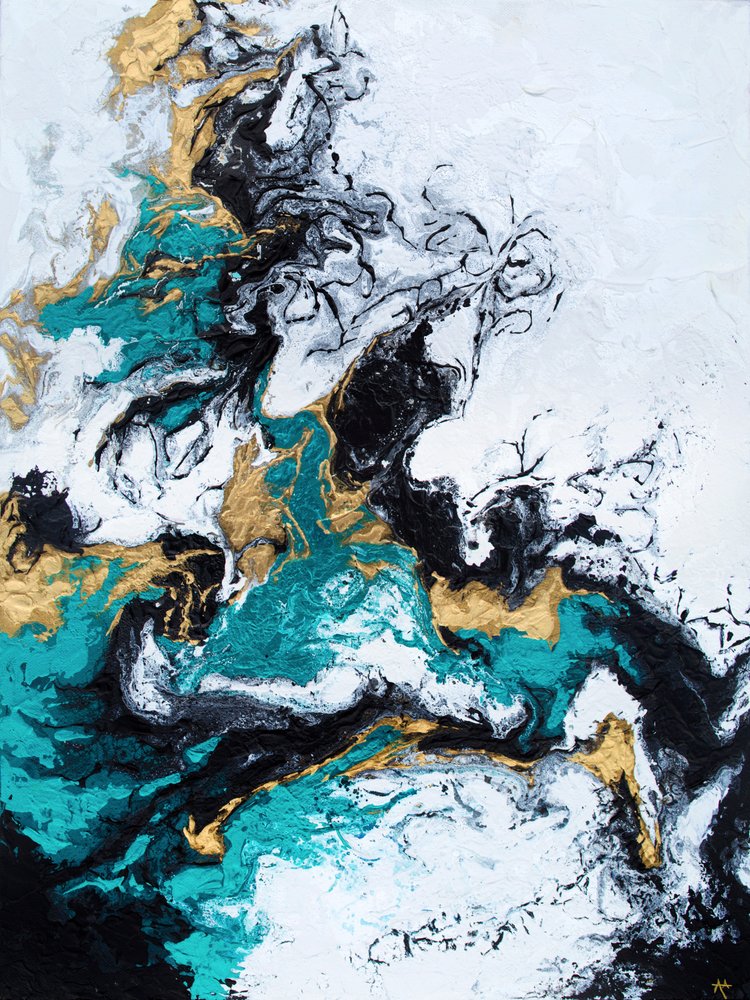 Opulent Gold Teal Swirls by Alyson Storms