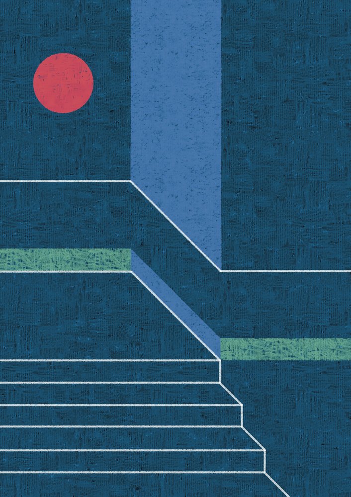 Red Circle Blue Steps by Amy Louise Baker