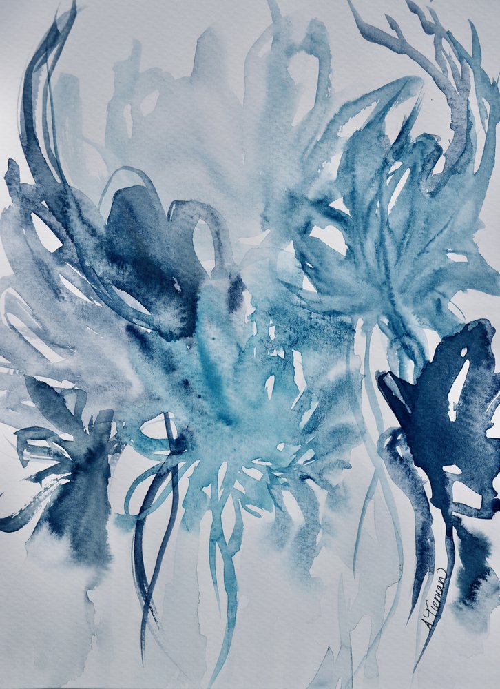 Abstract Blue Florals by Amy Tieman
