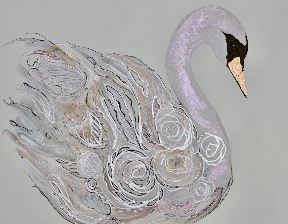 Elegant Floral Swan by Amy Tieman