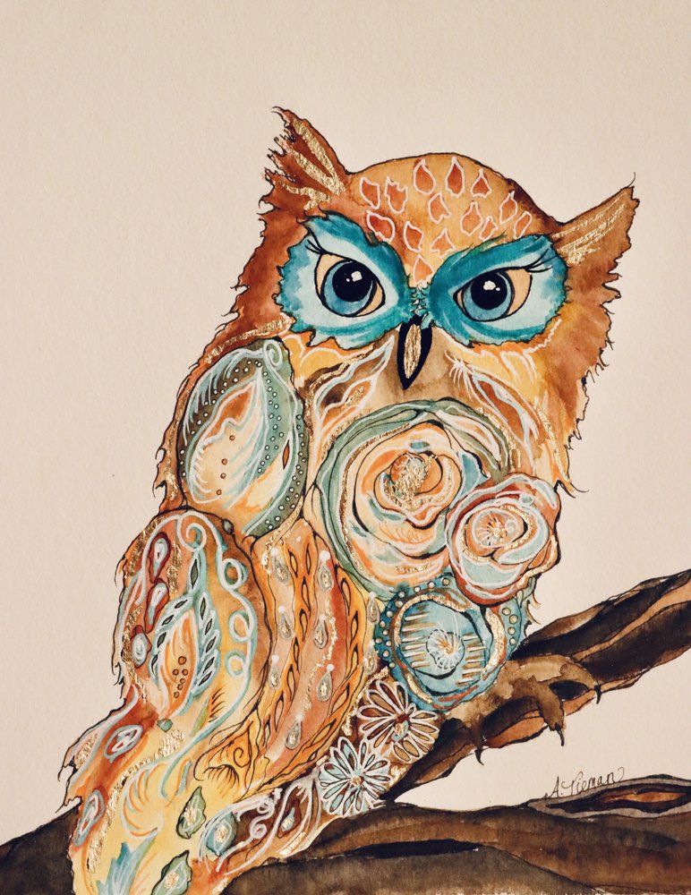 Whimsical Patterned Owl by Amy Tieman