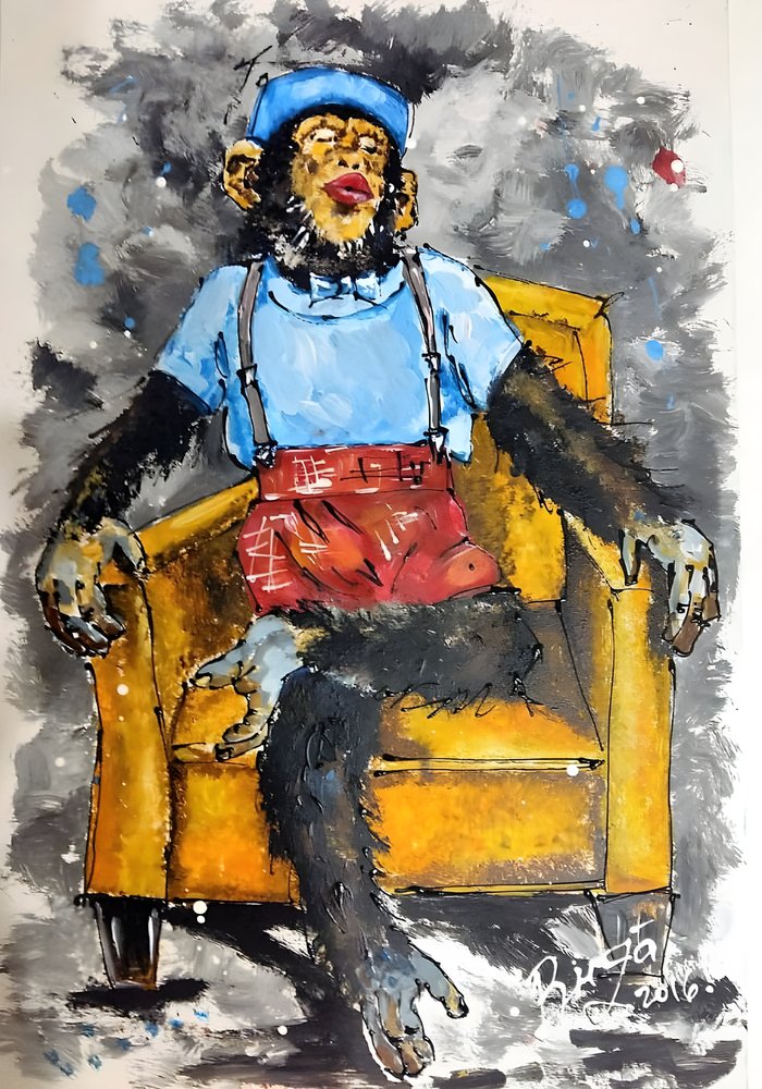 Sassy Chimp in Armchair by Anda Bieza