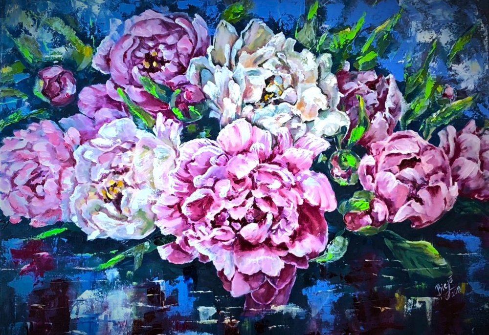 Vibrant Peony Bouquet by Anda Bieza