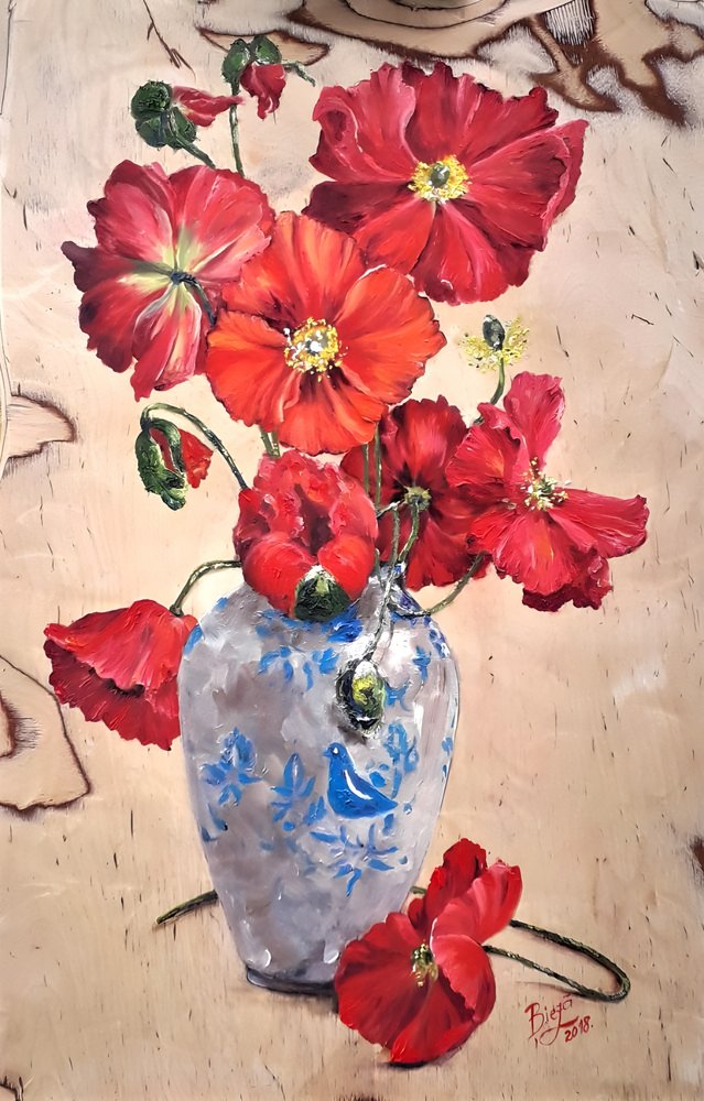 Vibrant Poppies Still Life by Anda Bieza