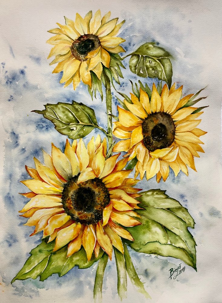Vibrant Watercolor Sunflowers by Anda Bieza