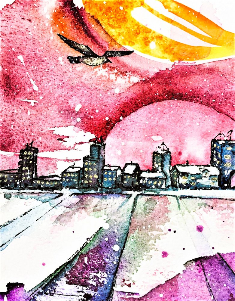 Winter City Sunset by Anda Bieza