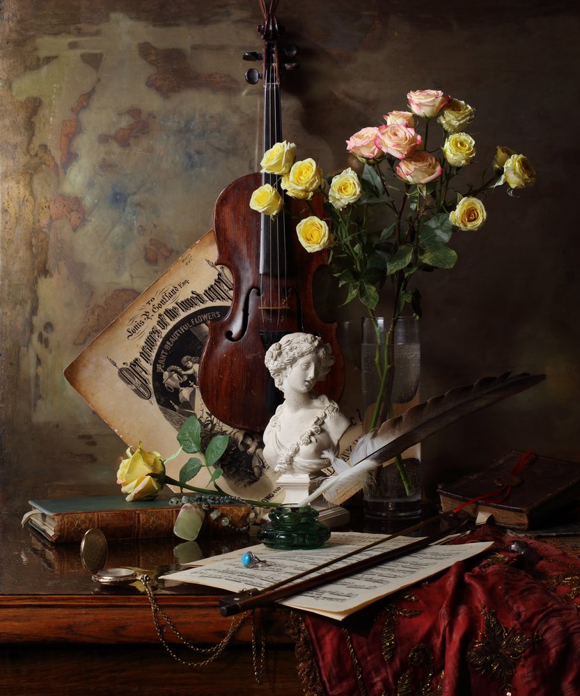 Classical Violin and Roses by Andrey Morozov