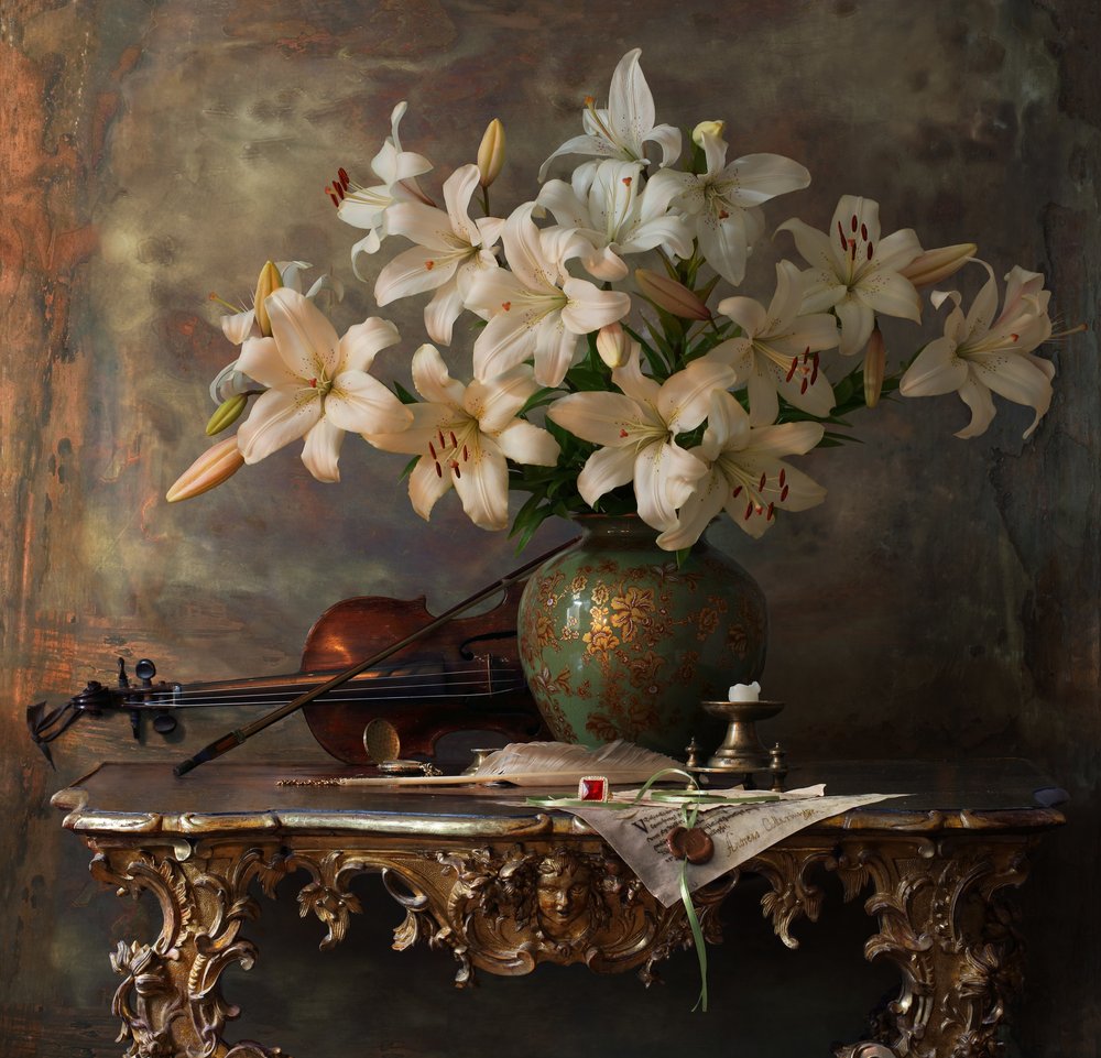 Elegant Lilies and Violin by Andrey Morozov