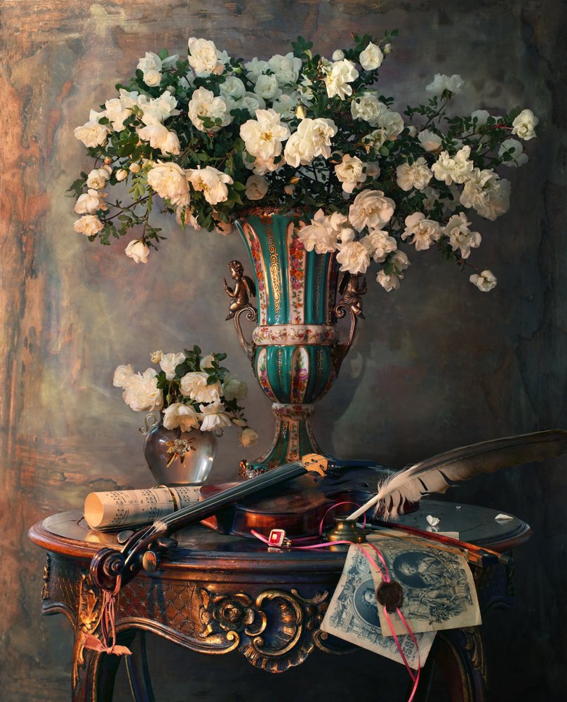 Elegant Roses and Violin by Andrey Morozov