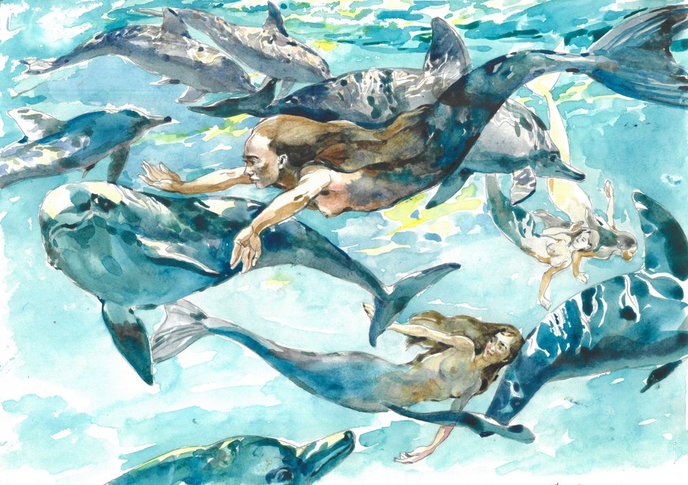 Mermaids Dolphin Dance by Andrii Kutsachenko