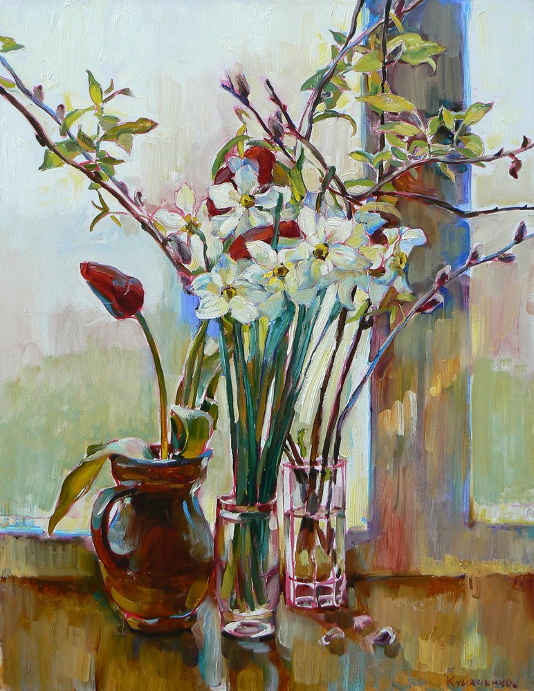 Spring Flowers By Window by Andrii Kutsachenko
