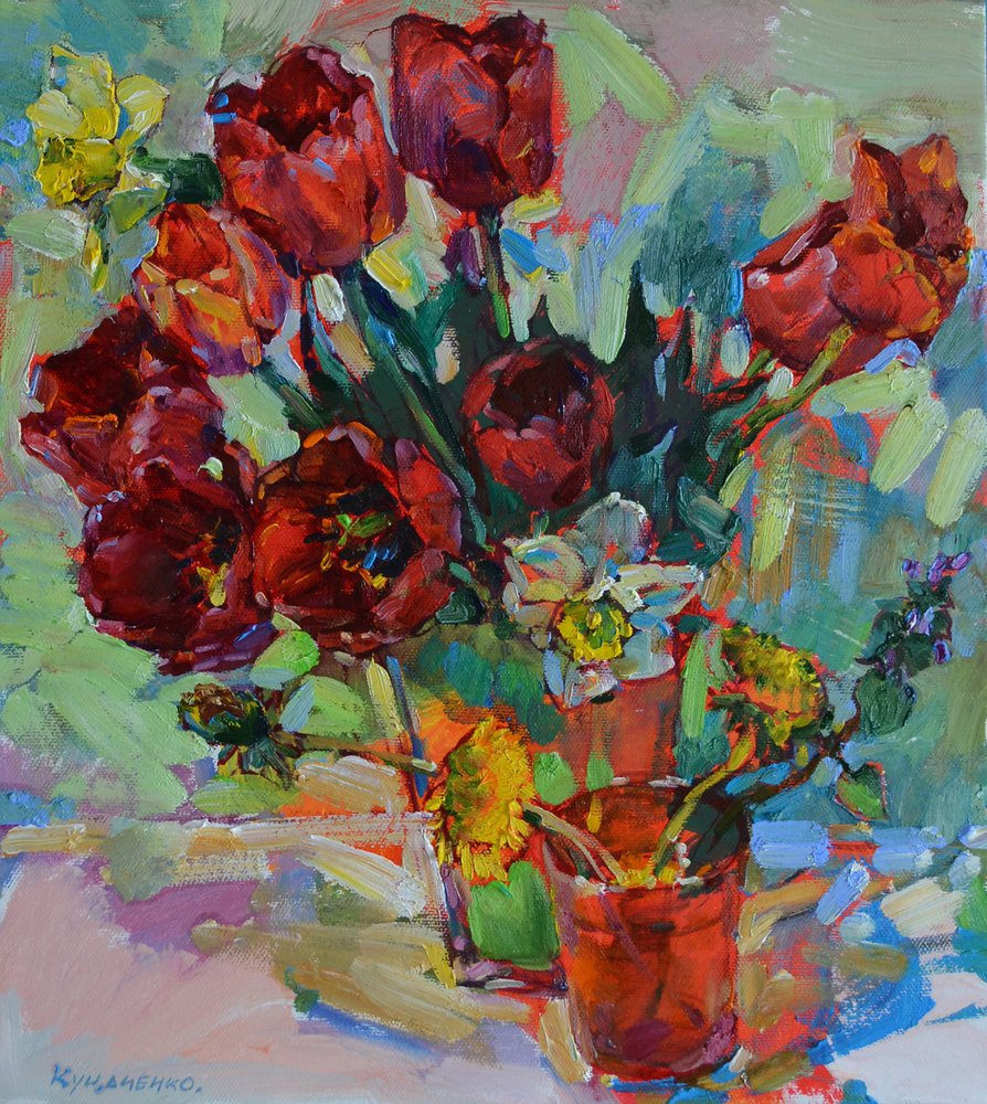 Vibrant Red Tulips by Andrii Kutsachenko