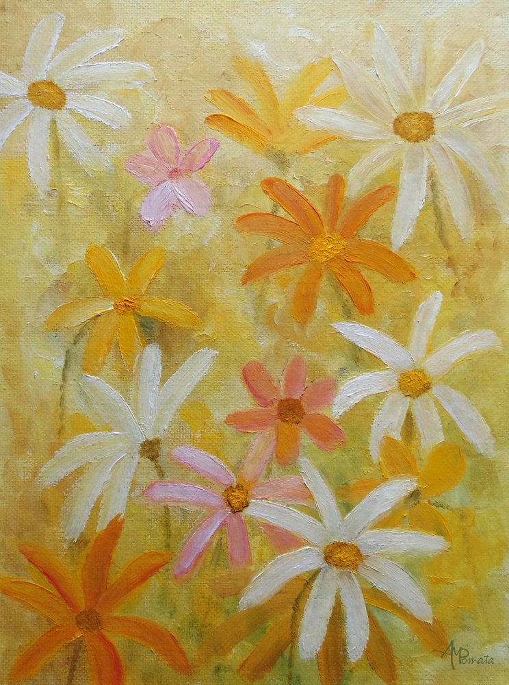 Cheerful Daisy Field by Angeles M. Pomata