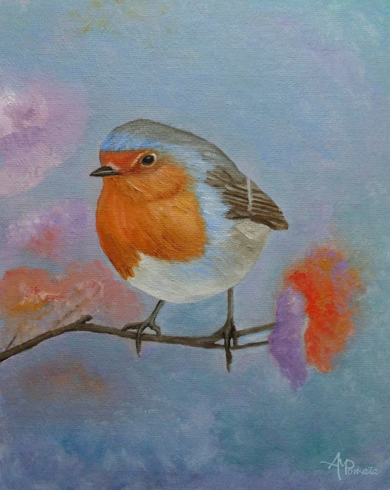Colorful Perched Robin by Angeles M. Pomata