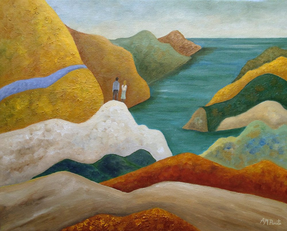 Couple Overlooking Coastal View by Angeles M. Pomata