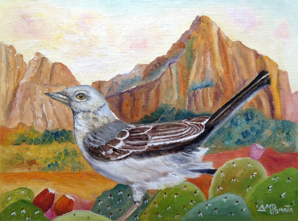 Desert Mockingbird Landscape by Angeles M. Pomata