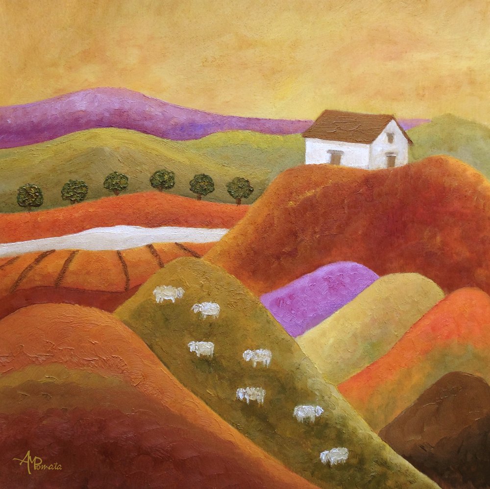 Pastoral Hills With Sheep by Angeles M. Pomata