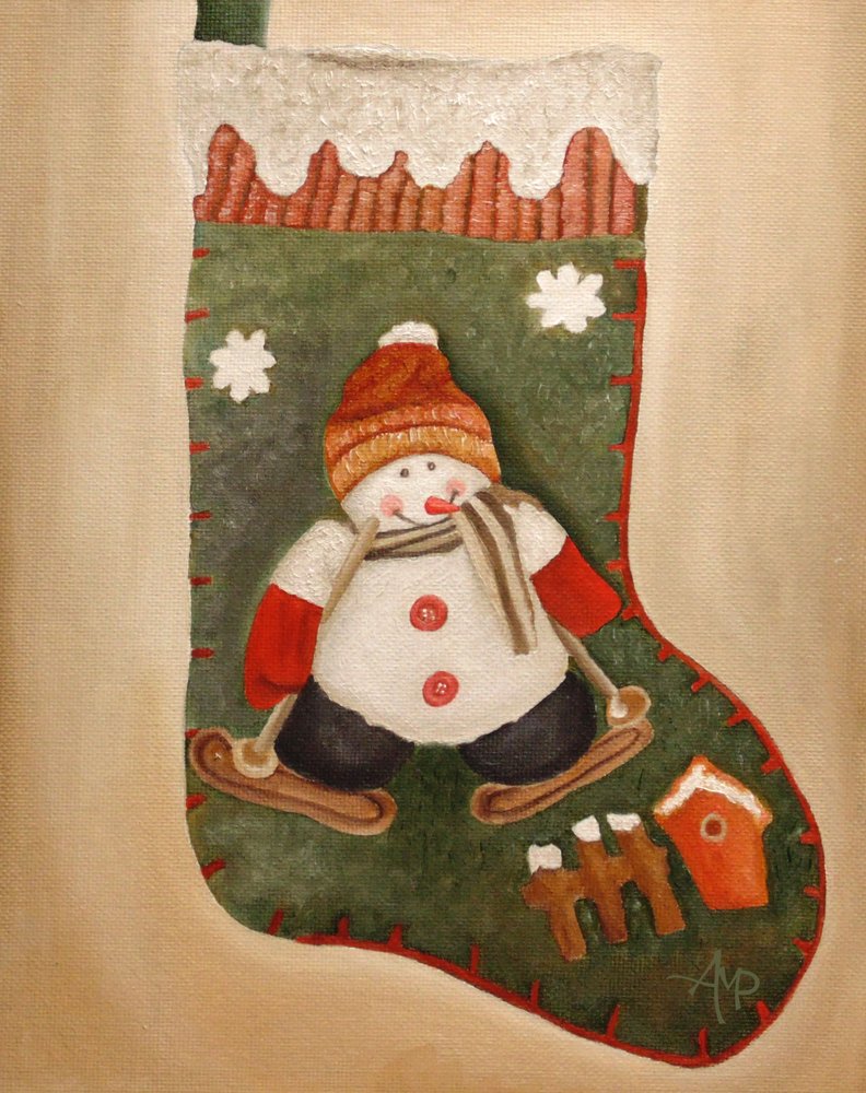 Skiing Snowman Stocking by Angeles M. Pomata