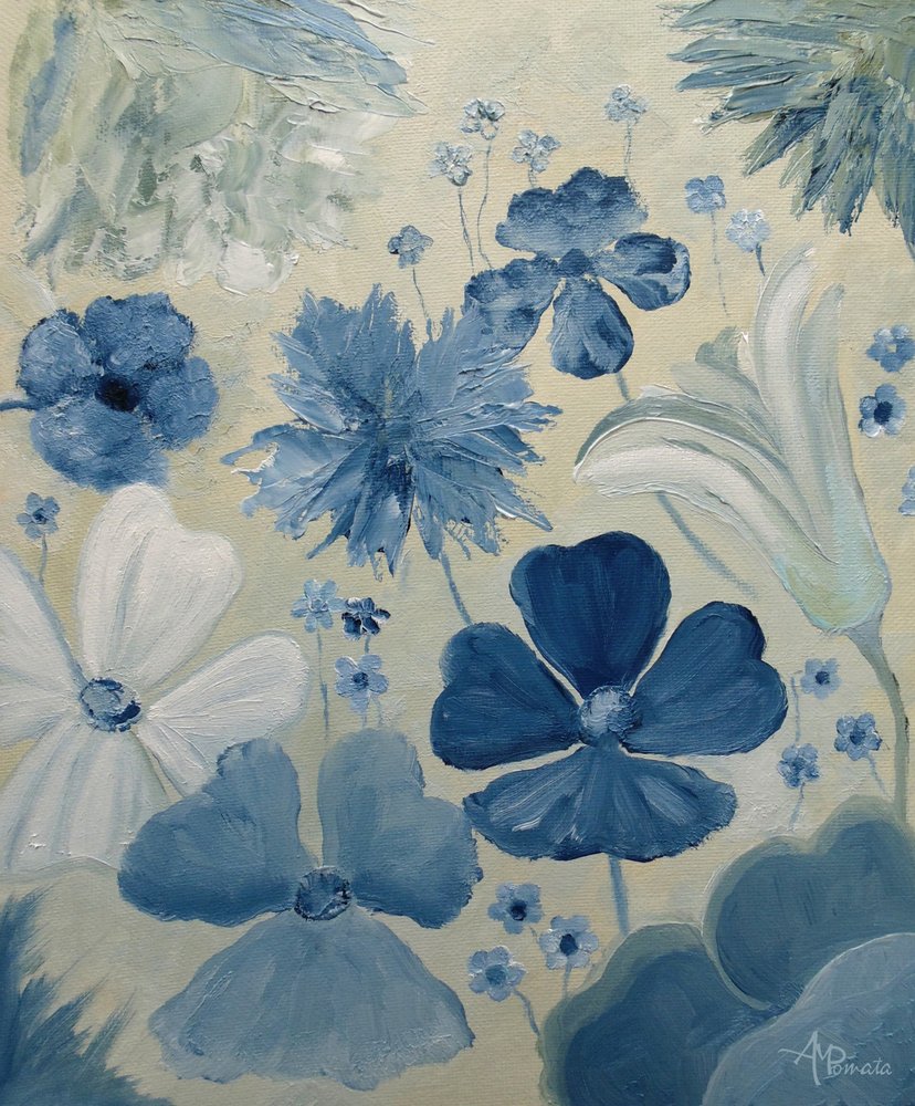 Soft Blue Garden Flowers by Angeles M. Pomata