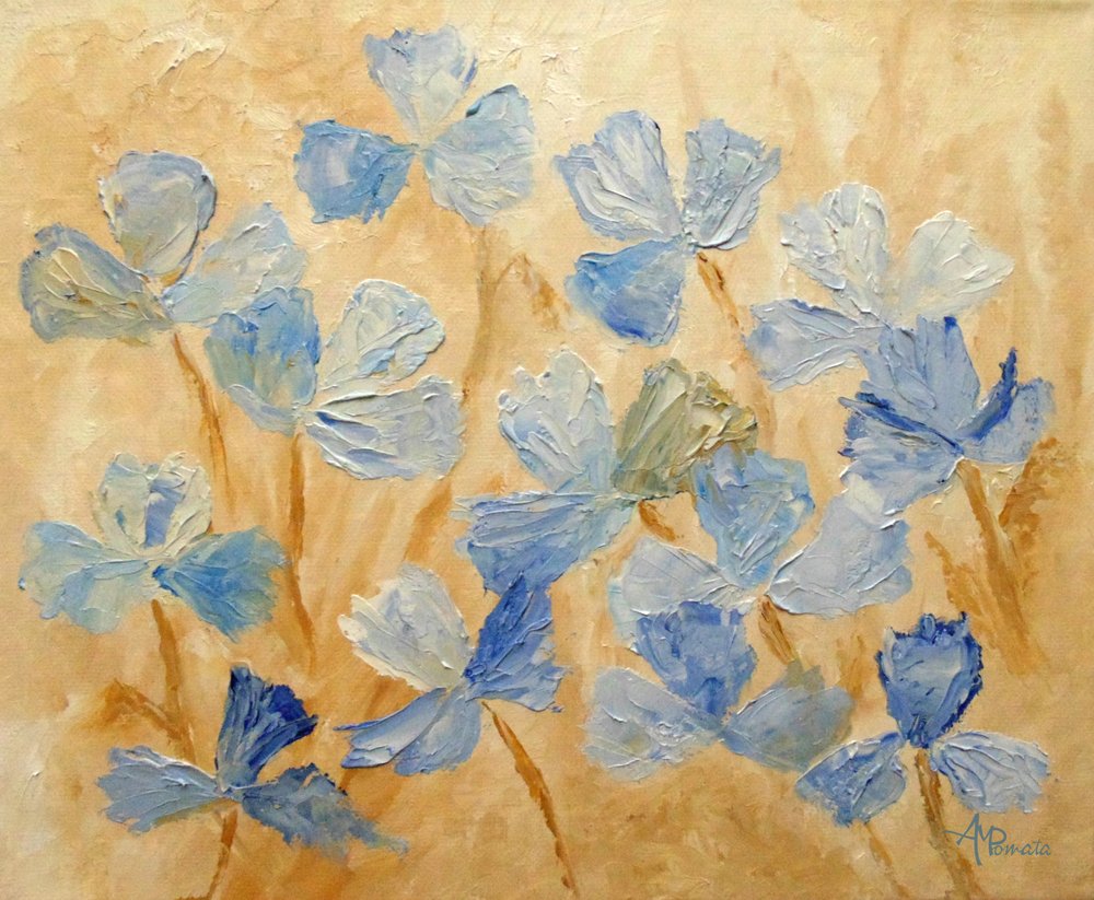 Textured Blue Flowers by Angeles M. Pomata