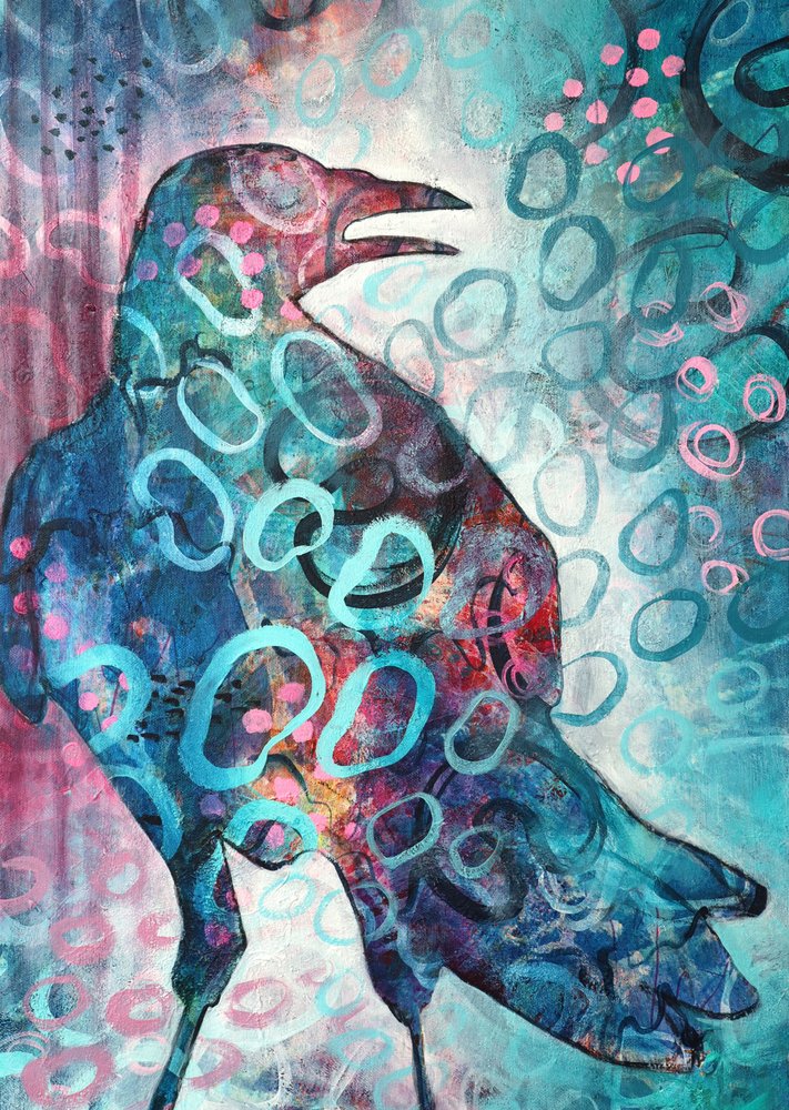 Vibrant Abstract Crow by Ania Witwitzka