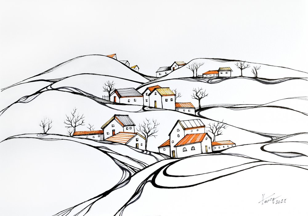 Winter Village Hills by Aniko Hencz